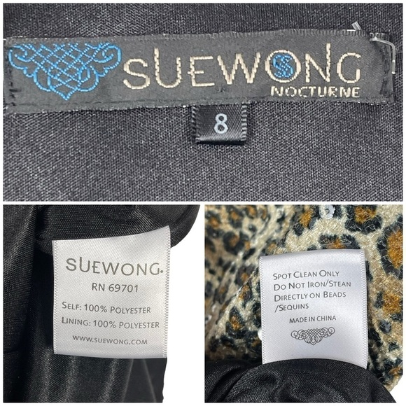 SUE WONG NOCTURNE SEQUIN LEOPARD CAP SLEEVE SCOOP NECK RETRO COCKTAIL DRESS - Picture 14 of 15